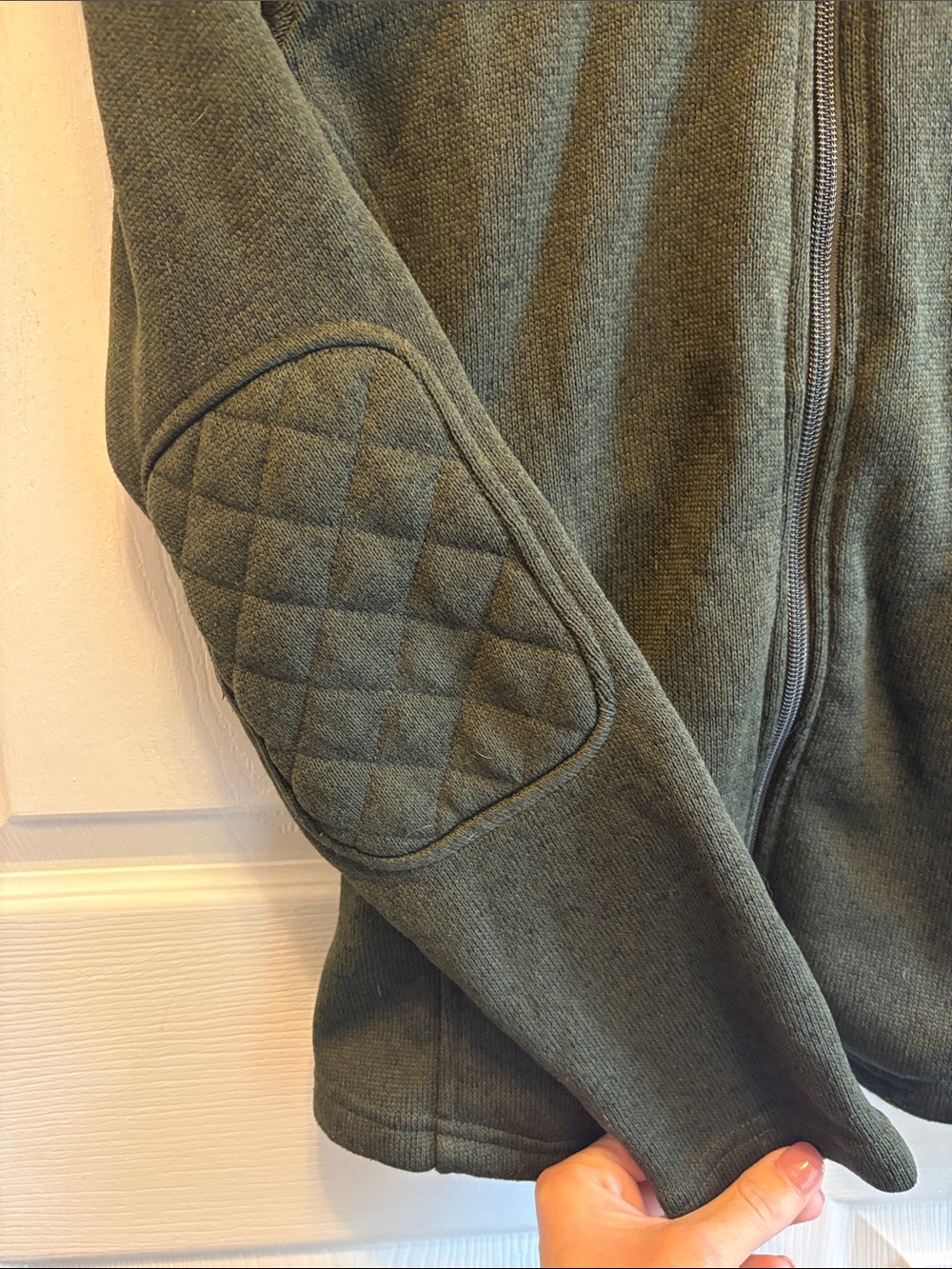 Eddie Bauer Olive Green Quilted Fleece Jacket with Snap Hood - Picture 12 of 13